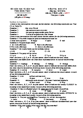 Đề đề xuất kiểm tra học kỳ II môn Tiếng Anh Lớp 7 - Năm học 2015-2016 - Phòng GD & ĐT Hồng Ngự (Có đáp án)
